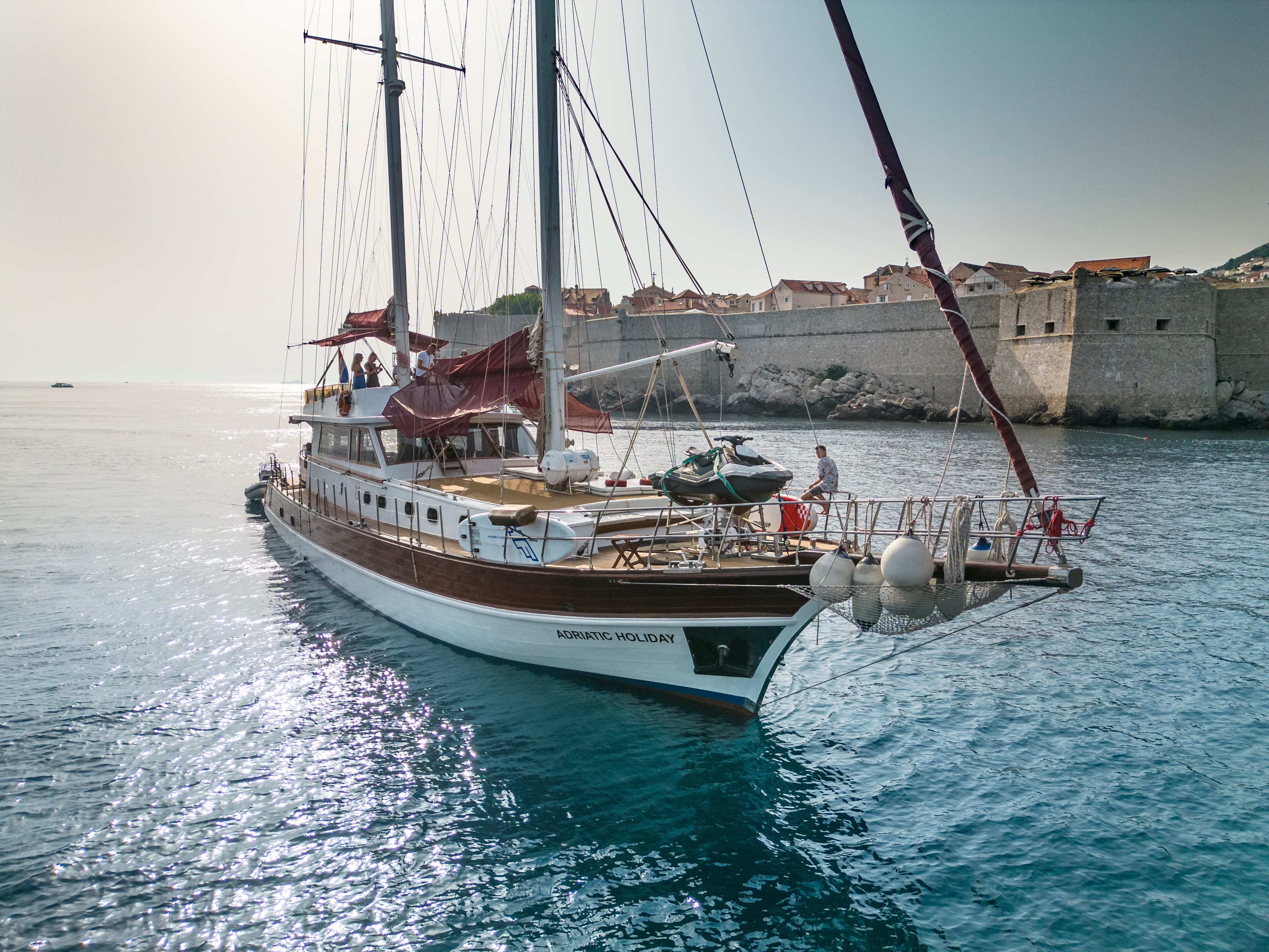Aerial view of Adriatic Holiday anchored in a private bay